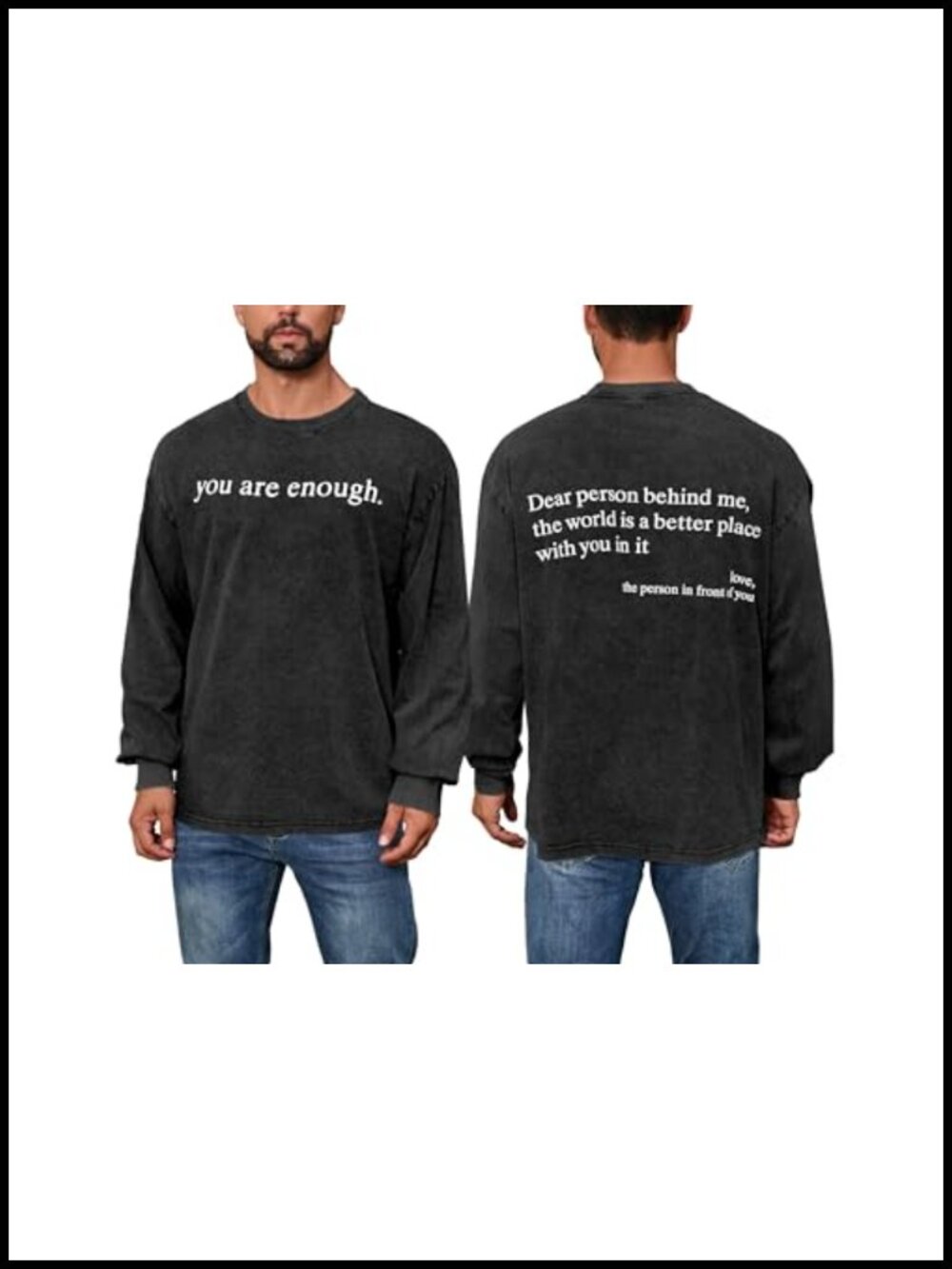 Men's Cotton Long Sleeve Graphic T-Shirt Oversized Fit Crew Neck Tee